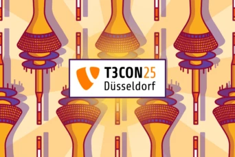 Graphic featuring stylized representations of a tower with the text "T3CON25 Düsseldorf" prominently displayed in the center.