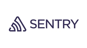 Sentry logo featuring a stylized triangular icon with three curved lines and the word "SENTRY" in bold, modern typography.