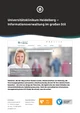 Logo des Universitätsklinikums Heidelberg oben, mit einer Benutzeroberfläche, die eine lächelnde Frau zeigt. Der Text hebt die Informations&shy;management-Dienste hervor und ermutigt die Nutzer, verschiedene mit dem Krankenhaus verbundene Websites für Patienten- und Forschungsinformationen zu erkunden.