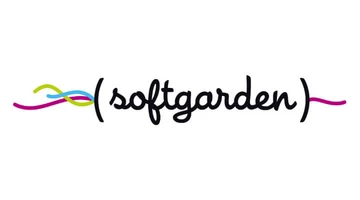 The logo features the word "softgarden" in a stylized font, accompanied by colorful, wavy lines in green and pink.
