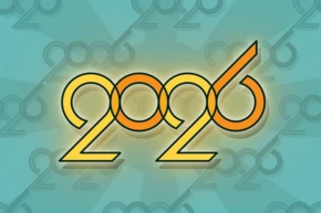 Stylized text displaying the year "2026" in orange and yellow against a light blue background with subtle repeating numbers.