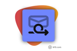 Envelope icon with a circular arrow, indicating email forwarding or reply action, set against a colorful background.