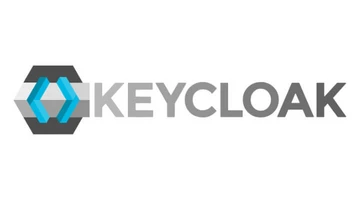 Logo featuring the word "KEYCLOAK" with a stylized hexagonal design and blue arrows on either side, representing identity and access management.