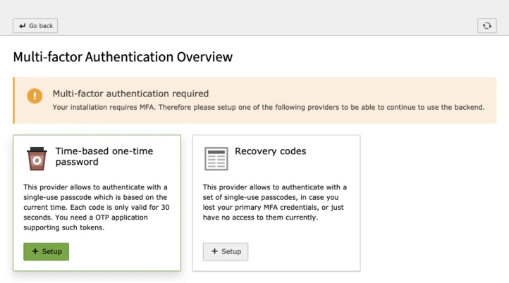 The MFA configuration module