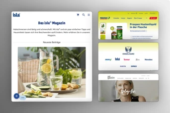 A webpage layout featuring a refreshing drink with lemon and mint, alongside various health-related articles and product promotions.