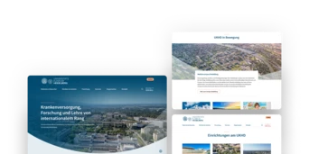 Website layout featuring sections on healthcare, research, and education, with a focus on international standards and services offered.