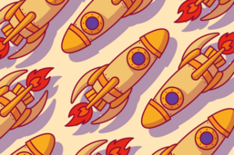 Illustration of a rocket launching from a laptop screen, symbolizing fast website loading performance.