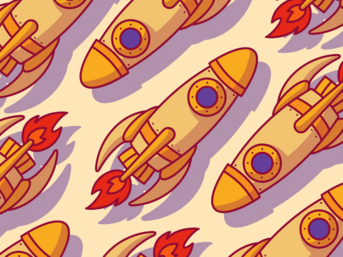Illustration einer Rakete, die von einem Laptopbildschirm startet – Symbol für schnelle Ladezeiten von Websites.