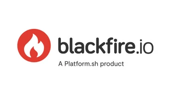 Logo featuring a stylized flame in red, accompanied by the text "blackfire.io" and the tagline "A Platform.sh product."