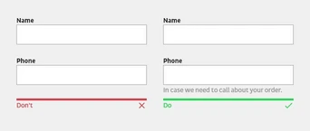 Form fields for entering names and phone numbers, with instructions indicating to provide information on the right side and a warning not to on the left side. The right side includes a note about contacting for order-related inquiries.