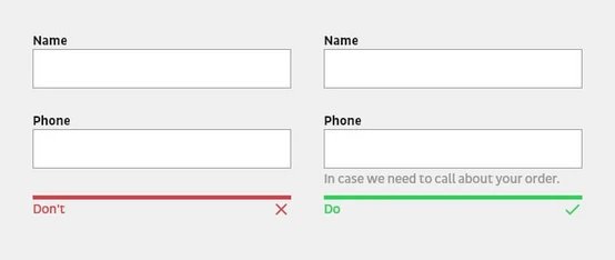 Form fields for entering names and phone numbers, with instructions indicating to provide information on the right side and a warning not to on the left side. The right side includes a note about contacting for order-related inquiries.