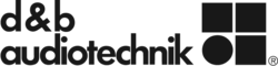 Logo of d&b audiotechnik, featuring stylized text and geometric shapes, including squares and a circle. The design emphasizes a modern and professional aesthetic.