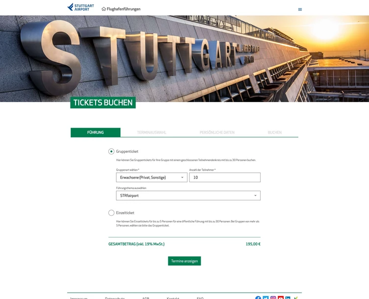 STR Airport: Buchung im Frontend
