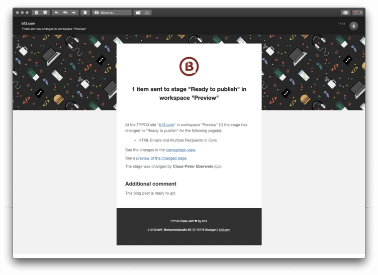 Branded TYPO3 system email
