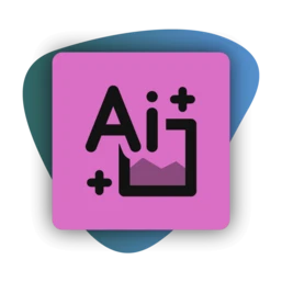 Logo mit den Buchstaben „Ai“ und einem Pluszeichen, innerhalb eines quadratischen Rahmens, der eine Berggrafik enthält, vor einem rosa Hintergrund.