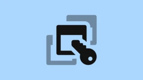A black key icon overlapping with layered square shapes, symbolizing security or access control.