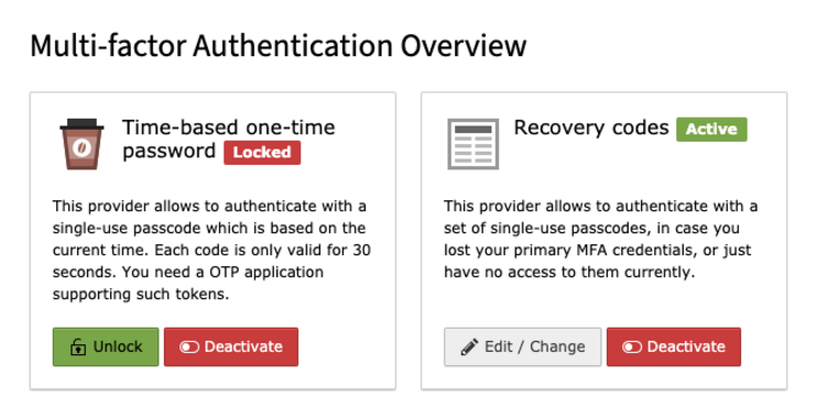 Locked provider in the MFA configuration module