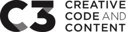 Logo featuring the letters "C3" prominently displayed, accompanied by the text "Creative Code and Content" in a modern, sans-serif font. The design is sleek and minimalistic, emphasizing a professional aesthetic.