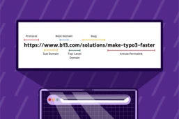 Diagram illustrating the structure of a URL, highlighting components like protocol, root domain, subdomain, and article permalink.