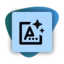 Black icon featuring a stylized letter "A" with sparkles, set against a light blue and green abstract background.