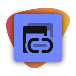 Graphic featuring a stylized link icon surrounded by overlapping shapes, set against a blue background with a gradient.