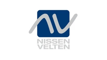 Logo featuring a stylized "NV" in gray on a blue square background, with the text "NISSEN VELTEN" in gray below the logo.