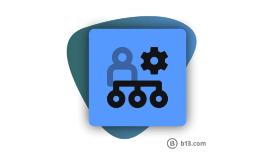 Symbol, das eine Person mit einem Zahnrad und verbundenen Knoten darstellt, was für Management oder organisatorische Struktur steht.