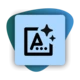 Black icon featuring a stylized letter "A" with sparkles, set against a light blue and green abstract background.