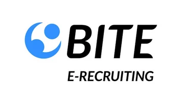 Logo featuring the word "BITE" in bold black letters, accompanied by a blue abstract icon. Below, the text "E-RECRUITING" is displayed in a smaller font.