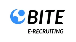 Logo featuring the word "BITE" in bold black letters, accompanied by a blue abstract icon. Below, the text "E-RECRUITING" is displayed in a smaller font.