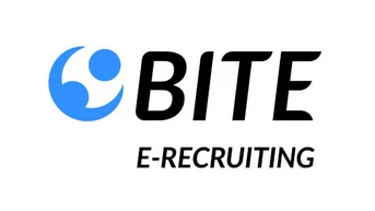 Logo featuring the word "BITE" in bold black letters, accompanied by a blue abstract icon. Below, the text "E-RECRUITING" is displayed in a smaller font.