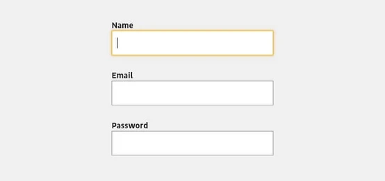 Form fields for user registration, including sections for entering a name, email address, and password. The name field is highlighted in yellow.