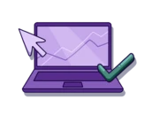 Laptop displaying a line graph with an upward trend, accompanied by a checkmark and a cursor icon.