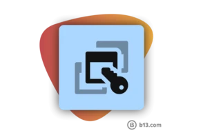 Icon featuring a key and overlapping squares, symbolizing security or access control in a digital context.