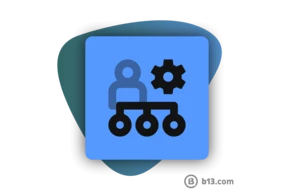 Icon representing a person with a gear and connected nodes, symbolizing management or organizational structure.