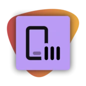 Ein stilisiertes Smartphone-Icon mit Signalbalken, vor einem lila und orangefarbenen Farbverlauf-Hintergrund.