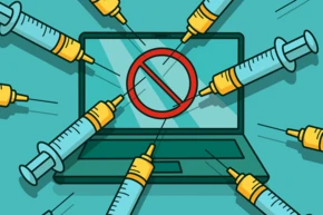 Illustration of a computer screen with code and warning symbols, representing Cross-Site Scripting (XSS) attacks.