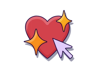 Red heart icon with sparkling effects and a cursor pointer, symbolizing affection or interaction.
