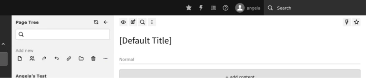 A user interface displaying a text editor with a title placeholder labeled "[Default Title]" and a section for adding content. The sidebar includes options for navigation and editing tools.