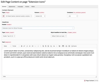 Backend form for editing our Container element