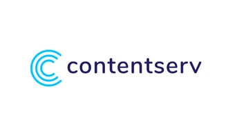Logo featuring a stylized blue letter "C" followed by the word "contentserv" in dark blue.