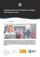 Heidelberg University Hospital's website interface featuring a smiling woman with blonde hair. Text highlights patient navigation, academic research exchanges, and job-seeker inquiries, emphasizing the efficiency of the centralized information management system.